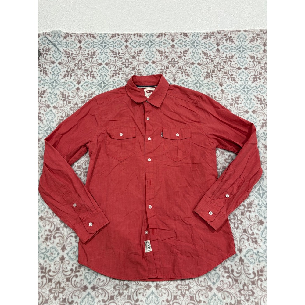 Levis Mens Modern Long Sleeve Button Down Shirt Red Small